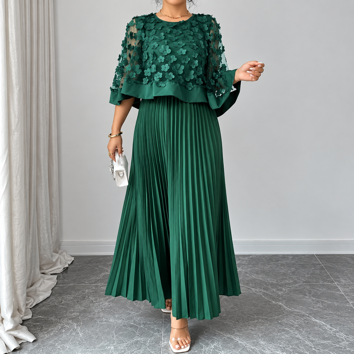 Galia - vestido de poliéster con capa de malla