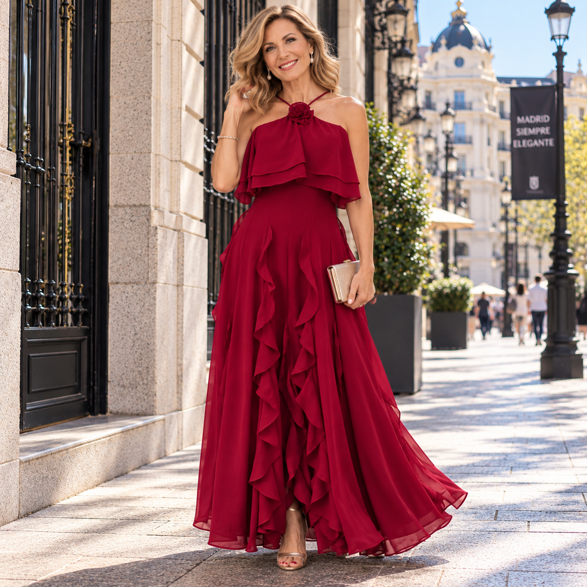 Mirta - Vestido largo floral de poliéster