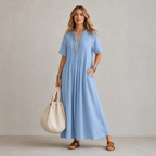 Patricia - Vestido Corte Suelto, Escote en V y Estilo Casual Elegante