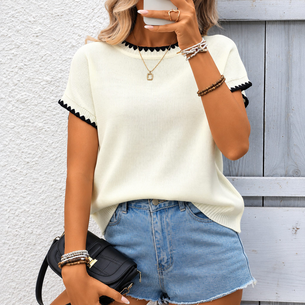 Lady - jersey de punto crochet de manga corta