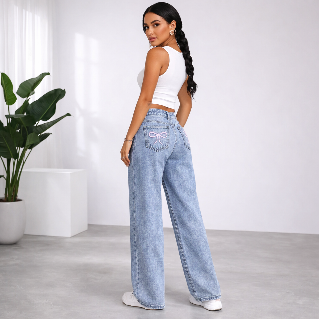 Adriana - Jeans de Tiro Alto con Lazo y Ajuste Slim