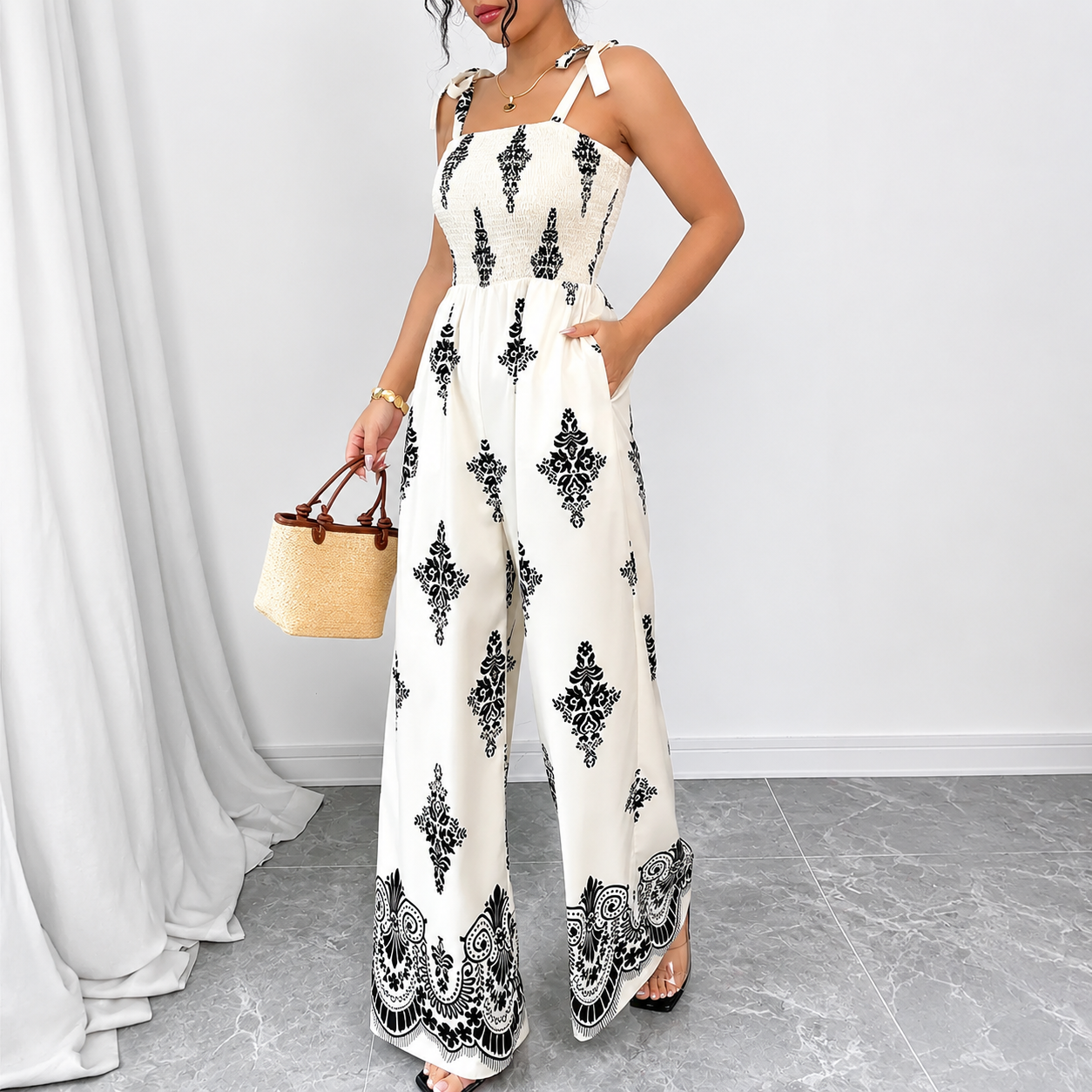 Susana – Mono Boho Estampado Paisley de Pierna Ancha