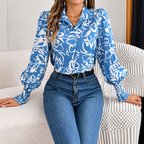 Tania - Blusa floral de poliéster con mangas farol