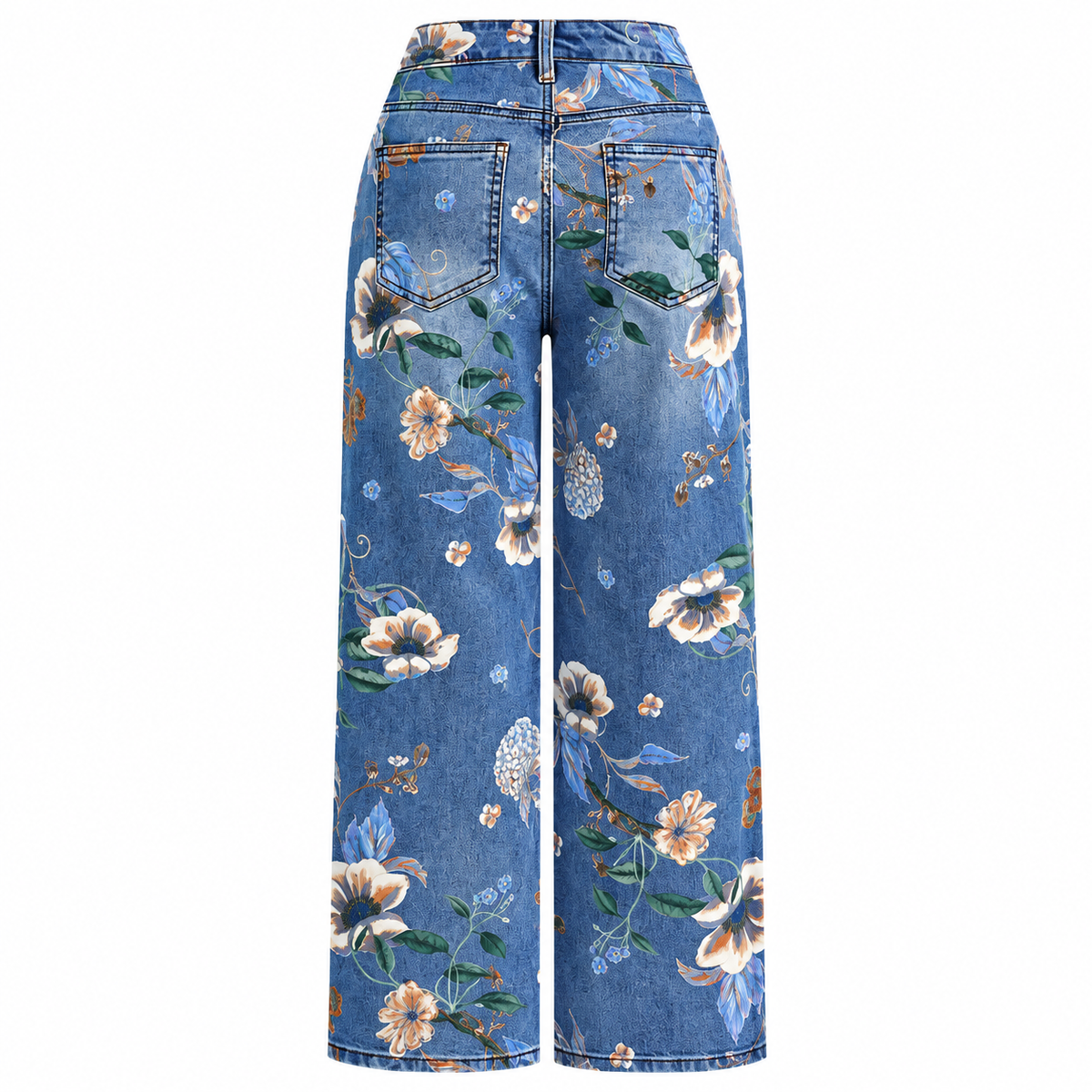Flor - Pantalón vaquero de algodón denim estampado