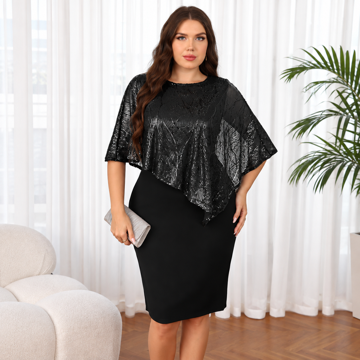 Olia - Vestido midi de lentejuelas en tejido milk silk