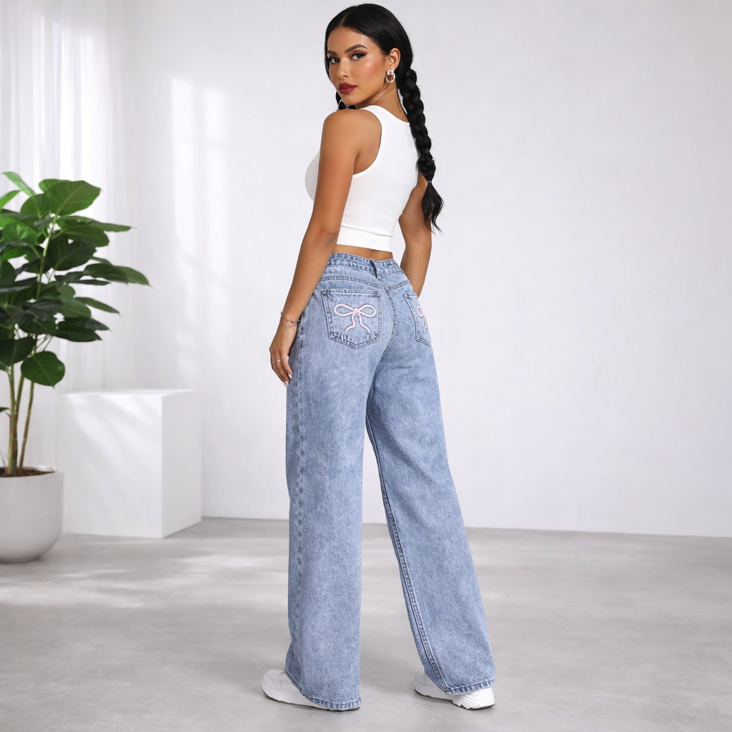 Adriana - Jeans de Tiro Alto con Lazo y Ajuste Slim